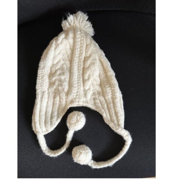 Alfani Knitted Chullo Hat, Ear Flap, Pom Pom, Beanie, Ivory - Picture 2 of 3